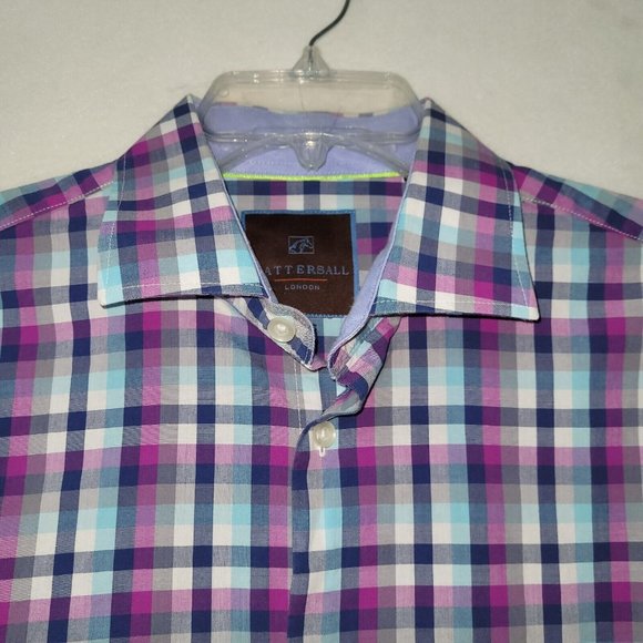 Tattersall London Shirt Men 16.5x32-33 Long Sleeve Button-Up Spread Collar *Flaw - Picture 5 of 13